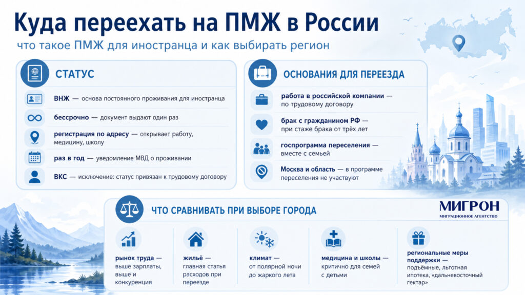 Куда переехать на ПМЖ в России инфографика