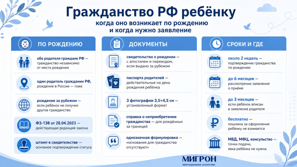 Как получить гражданство РФ ребенку инфографика