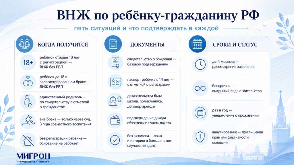 Получение ВНЖ по ребенку гражданину РФ инфографика